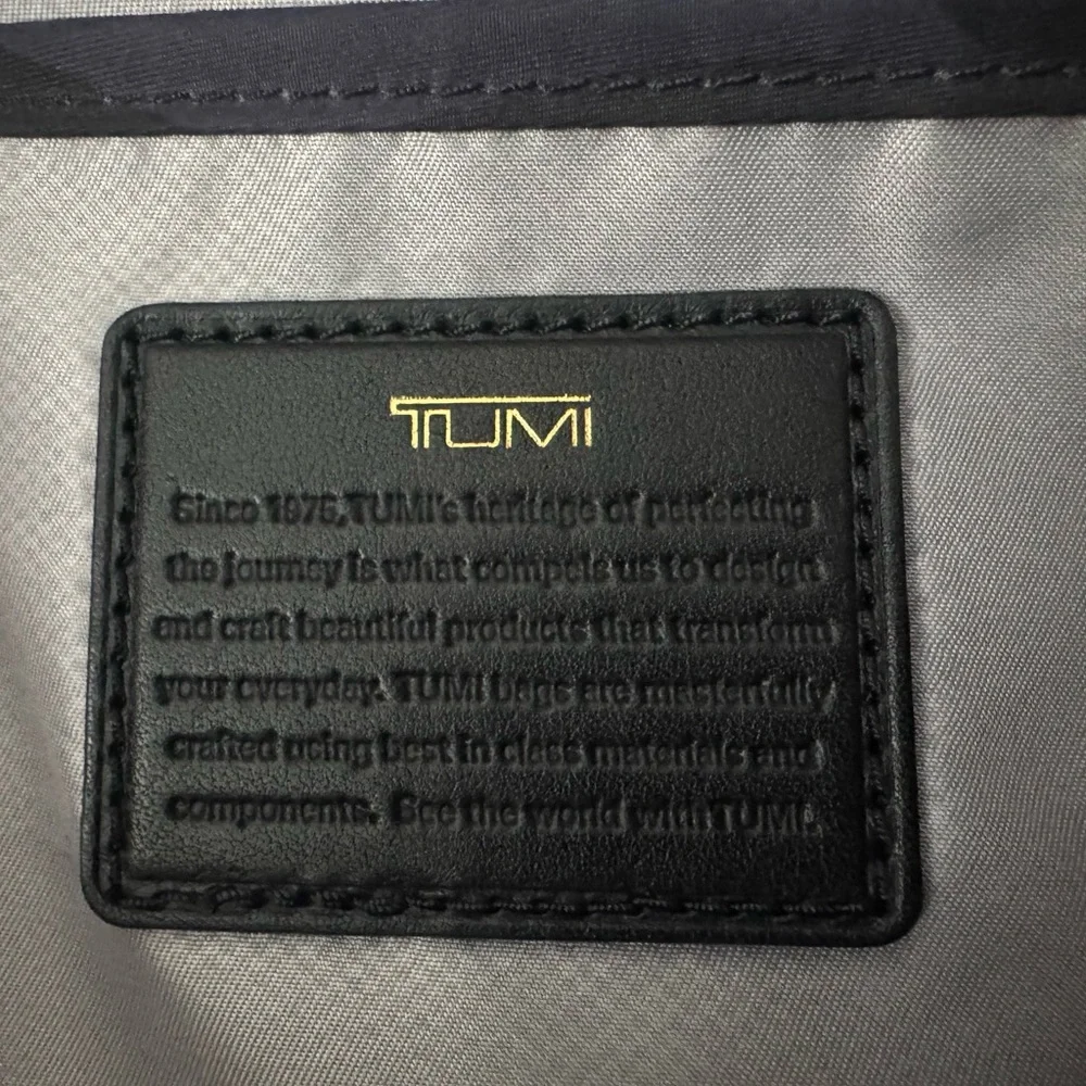 TUMI Backpack Black Camo Nylon Gold Hardware Blue Purple Accents GUC
